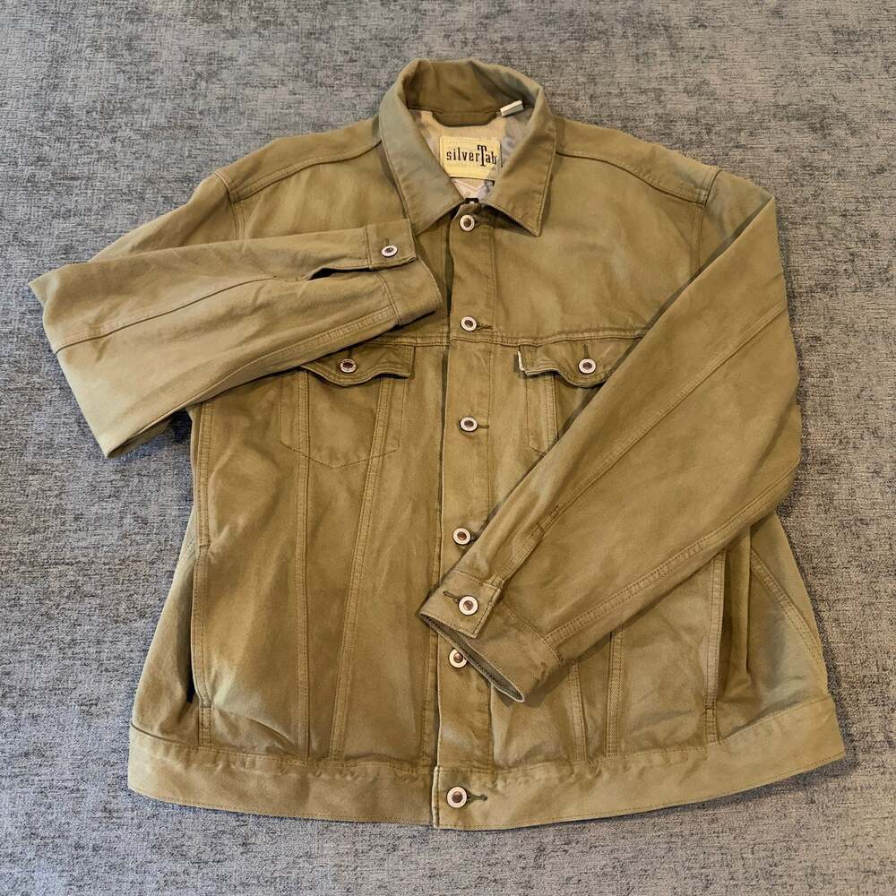 Levis SilverTab Trucker Jacket Mens Large Olive Khaki Tan Canvas Denim Trucker
